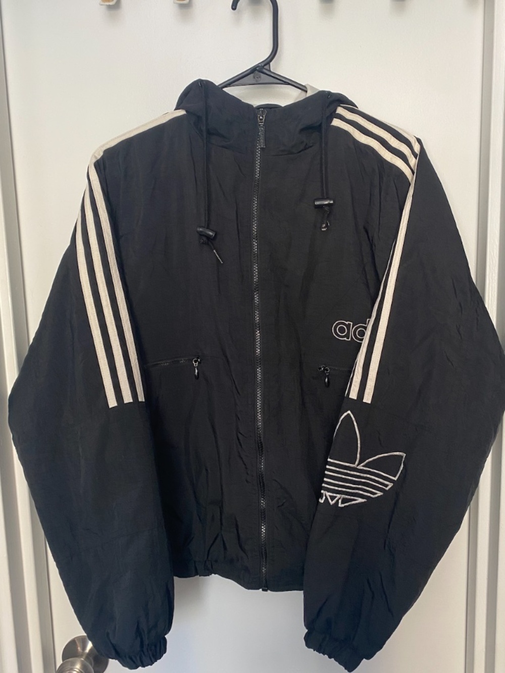 Vintage 90's Adidas Black & White 3-Stripe Full Zip Winter Puffer Jacket